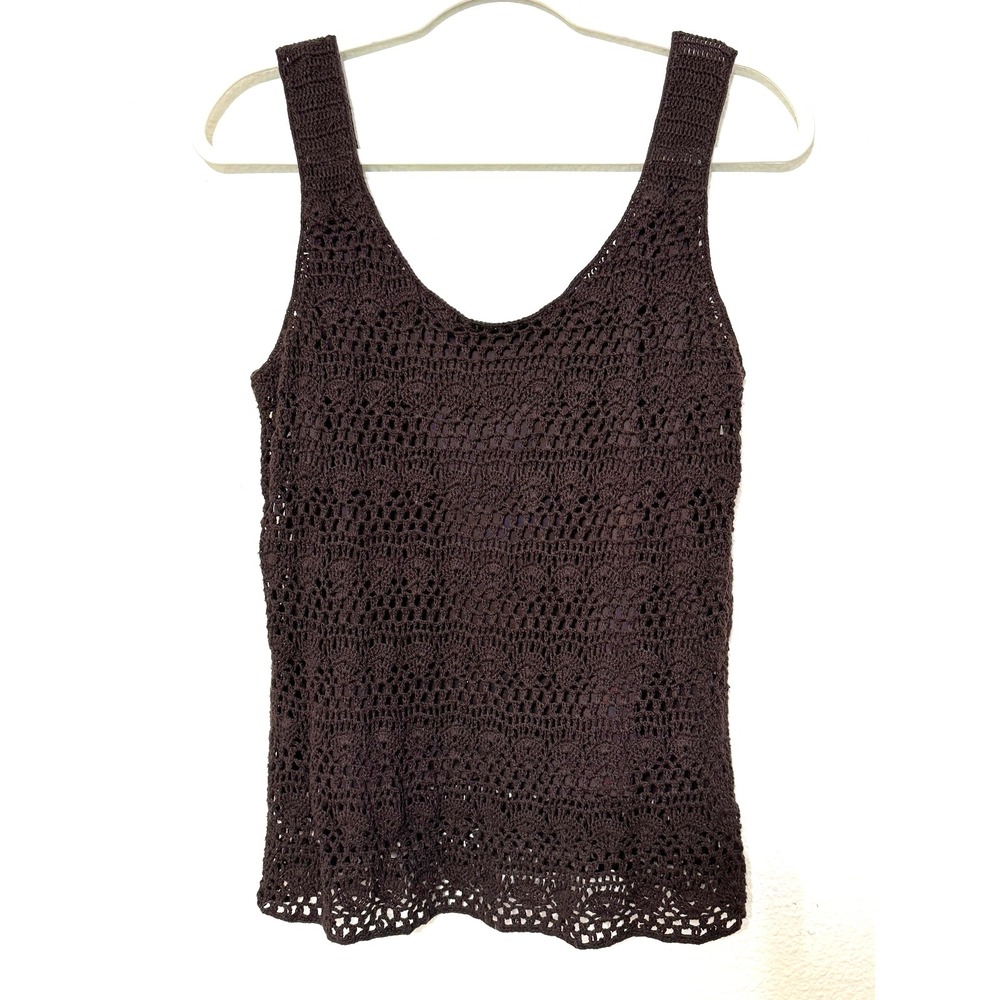 Brown Crochet Tank Top Womens Medium Knit Festival Indie 90s Vinatge Hunt Club